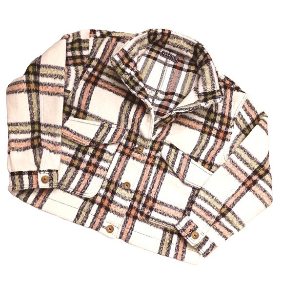 NEW Bagatelle Plaid Print Oversized Cropped Jacket in Cream & Rust,‎ Size M - Picture 4 of 14